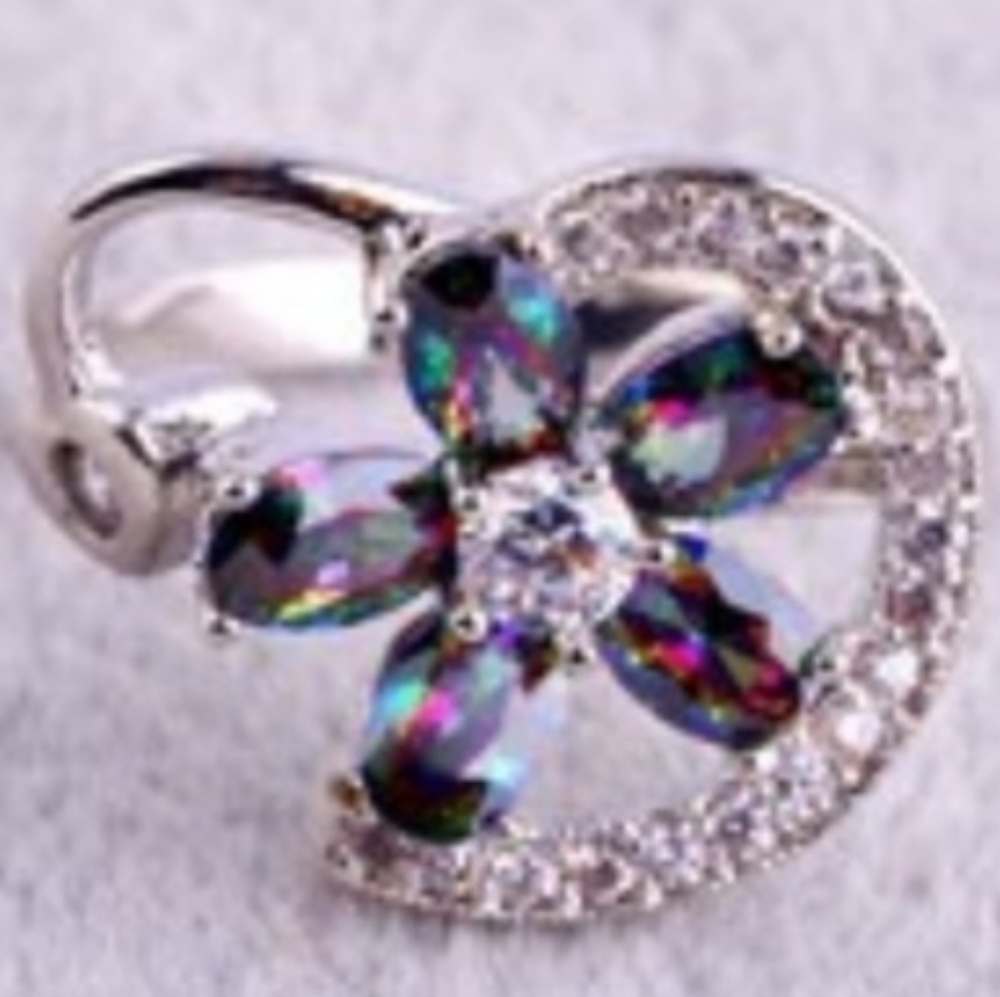 New Mystic Topaz & White Topaz 925 Silver Ring.
